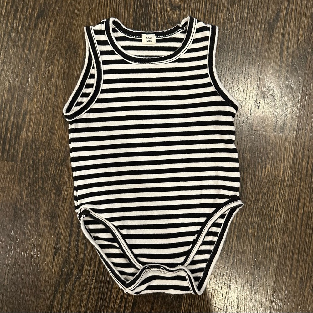 Goat Milk Organic Cotton Sleeveless Onesie, 6m, black and white striped